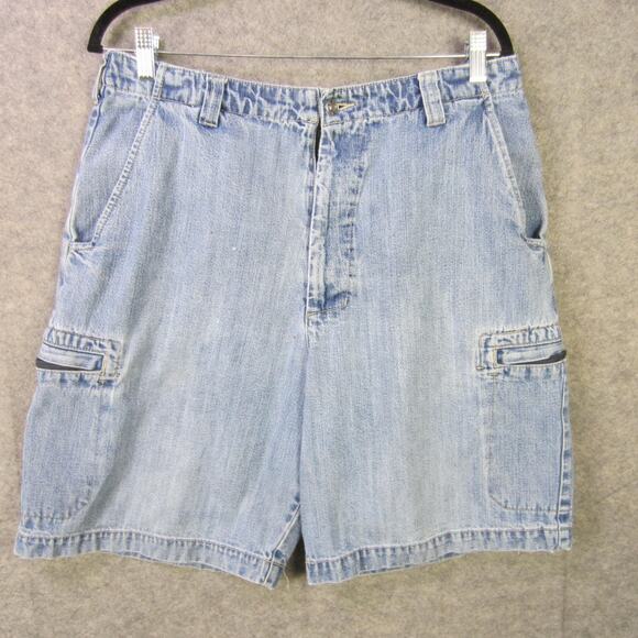 Route 66 Shorts Mens 34 Light Blue Denim Cargo Zip Pockets 100% Cotton Casual - Picture 1 of 8